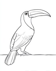 Obraz premium Monochrome Toucan in repose: A black and white depiction of a toucan perched gracefully, its prominent beak a striking feature against a minimalist backdrop. 