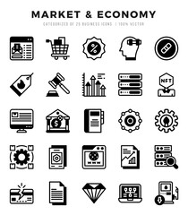 Market & Economy Lineal Filled icons collection. Lineal Filled icons pack. Vector illustration