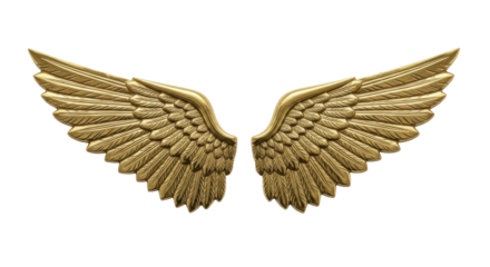 Isolated decorative gold wings, antique golden angel wings emblem, fantasy heraldic ornament