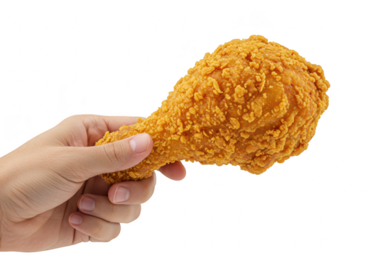 Hand holding a piece of fried chicken, isolated on transparent background - Powered by Adobe