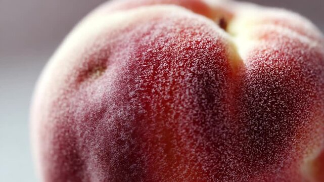 Close-up of a ripe peach with fuzzy skin details