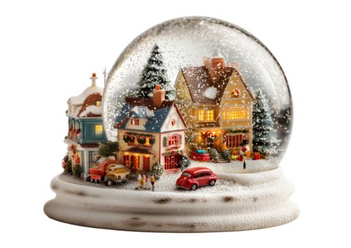 Magical Christmas Village Snow Globe Isolated on Black