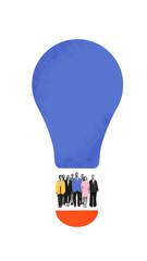 Modern composition. Group of business people inside giant light bulb symbolizing innovation