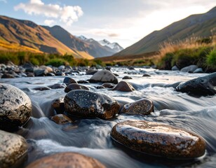 Mountain stream flowing through rocks