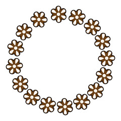 Festive vector circular frame design featuring brown and white gingerbread flower cookies, perfect for holiday invitations or winter-themed projects.