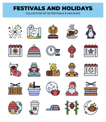 Collection of 25 Festivals and Holidays. A Colorful Celebration of Global Traditions