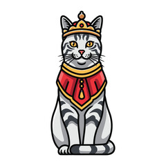 Majestic Feline Monarch: A regal cartoon cat is adorned with a crown and a red collar, exuding an air of royal splendor and commanding attention.