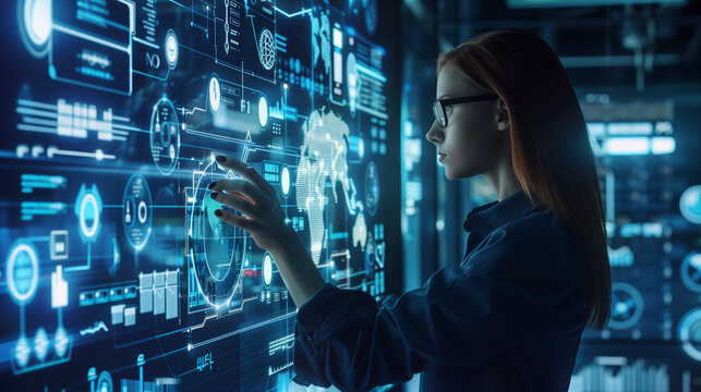 AI Artificial intelligence, Machine learning, Big data analysis and automation technology in business and industrial manufacturing concept on virtual screen