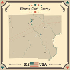 Large and accurate map of Clark County, Illinois, USA with vintage colors.