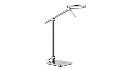 Isolated chrome desk lamp for table lighting with modern design and adjustable arm lighting