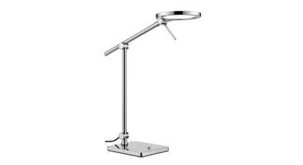 Isolated chrome desk lamp for table lighting with modern design and adjustable arm lighting