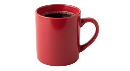 Isolated mug full of coffee, in red color for morning or afternoon tea or latte refreshment