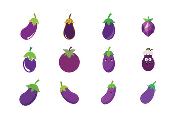 set of purple eggplants