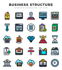 Vector Business Structure types icon set in Lineal Color style. vector illustration.