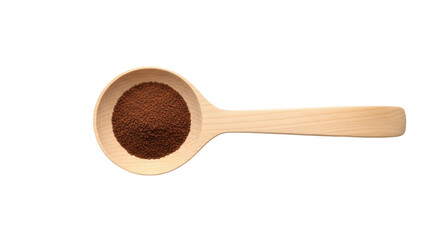 Isolated wooden spoon filled with ground coffee offering a comforting aroma for your day