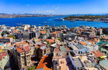 Obraz premium Panoramic view of Istanbul city and Bosphorus Strait, Turkey