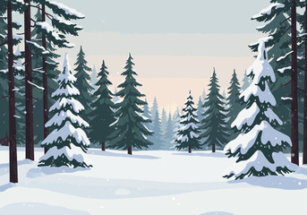 Obraz premium Snowy Winter Forest Landscape with Evergreen Trees.