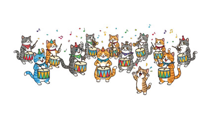 Harmony in Whiskers: A whimsical illustration features a delightful orchestra of musical cats, their paws poised to create a symphony of joy, filling the scene with a playful and lighthearted melody.