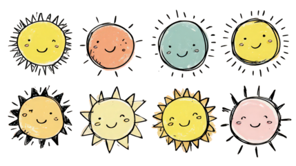 Collection of Cute Cartoon Suns with Smiling Faces