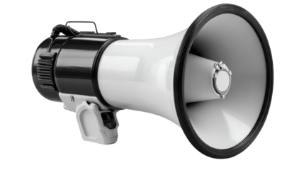 A professional megaphone with a sleek design, ideal for events, announcements, or promotional activities, isolated on a white background for clear visibility.