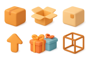 3d abstract geometric shapes and gift boxes set on gradient background