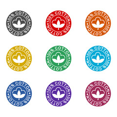 100 percent cotton  icon isolated on white background. Set icons colorful