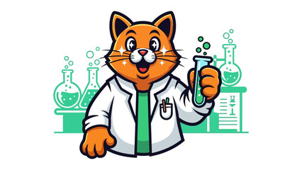 Scientist Cat: An animated scientist cat, donning a lab coat and holding a test tube, surrounded by beakers and bubbling concoctions, representing scientific curiosity and exploration.