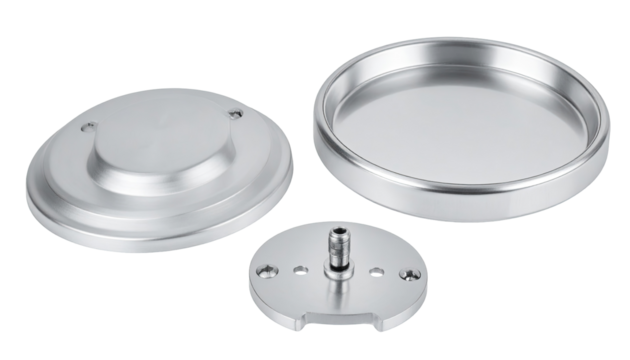 Three-part, polished, metallic components