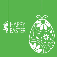 Minimalist white happy easter text and decorative egg graphic on green background vector