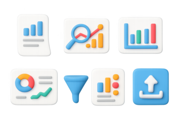 Modern 3d business infographic icons for analytics and data presentation