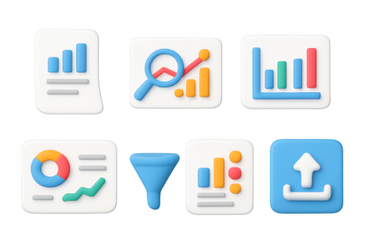 Modern 3d business infographic icons for analytics and data presentation
