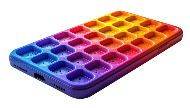 Vibrant, colorful phone case with a grid pattern