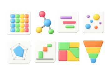 Colorful 3d infographic icons set with modern design elements for data visualization