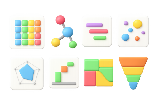 Colorful 3d infographic icons set with modern design elements for data visualization