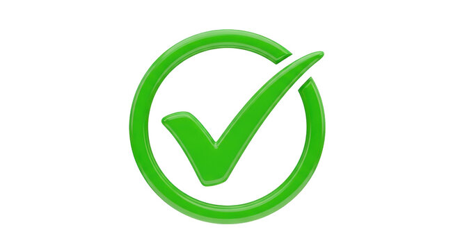 Isolated green check mark symbol, a positive affirmation on the circular badge button icon