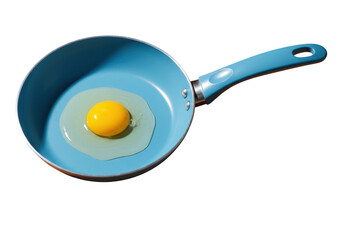 A raw egg in a blue frying pan isolated on transparent background