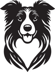 Border Collie Dog Vector Illustration, Black and White Silhouette, Pet Animal Design