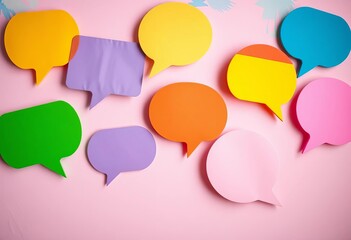 Colorful speech bubbles on a pastel background, pastel background, colorful background