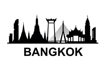 Bangkok skyline silhouette with temples, bridges, and iconic city landmarks