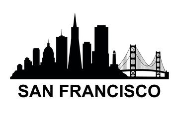 Fototapeta premium San Francisco skyline silhouette with Golden Gate Bridge and Transamerica Pyramid