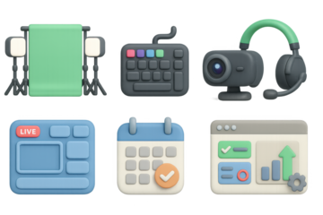 3d icons for video production: lighting, streaming, and analytics tools