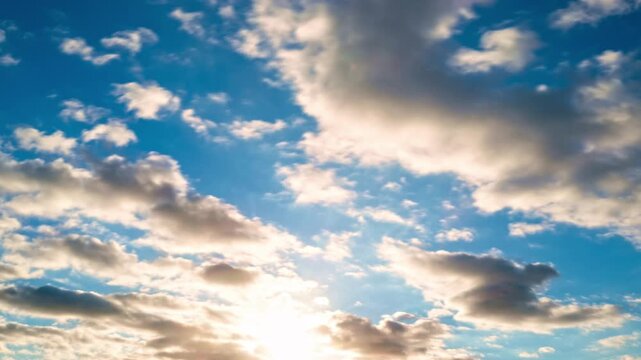 Sky timelapse. Moving clouds and sun. 4K Time lapse. The Sky with clouds. Cloud cloudscape time-lapse. Blue sky time lapse. Nature weather with blue sky.