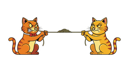 Cat Fight Tug of War: Two illustrated feline protagonists engage in a dramatic tug-of-war with a string, their faces contorted in an expressive display of aggression.