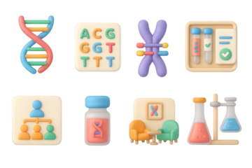 Soft 3d icons of genetic science and laboratory equipment