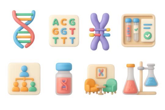 Soft 3d icons of genetic science and laboratory equipment