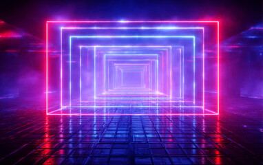 Fototapeta premium Vibrant Neon Light Rectangular Tunnel with Futuristic Glow