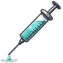 Fototapeta premium Illustration of a syringe with liquid injection vaccine medical treatment health care immunization shot tool sticker icon on transparent background 