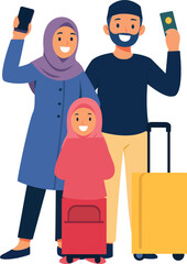 Illustration of Muslim Family Traveling with Luggage