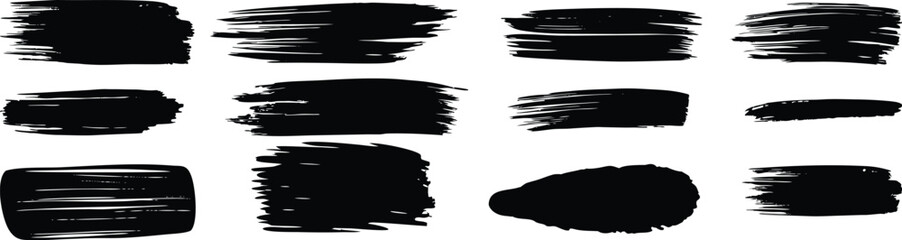 Set of vintage grunge black paint splatters and brush stroke illustrations for decoration