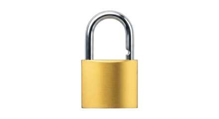 Golden padlock, metal shackle, isolated on black background